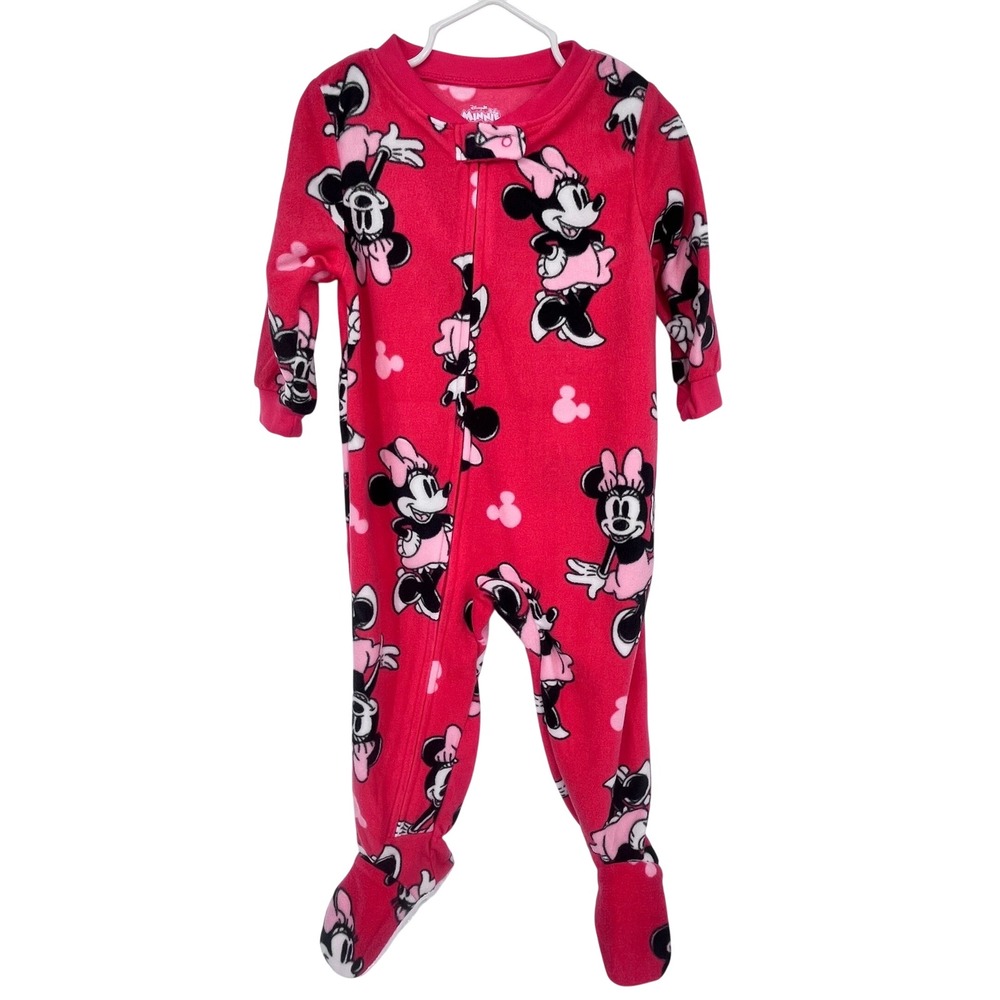 Disney Minnie Mouse Footie Pajamas Girls 12M Pink Fleece Zip Up Sleeper NEW